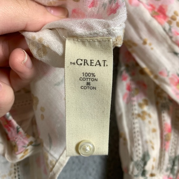 The Great. Valley Top Womens Small Pink Sweet Pea Floral Ruffle Cottagecore $325 - Picture 7 of 11